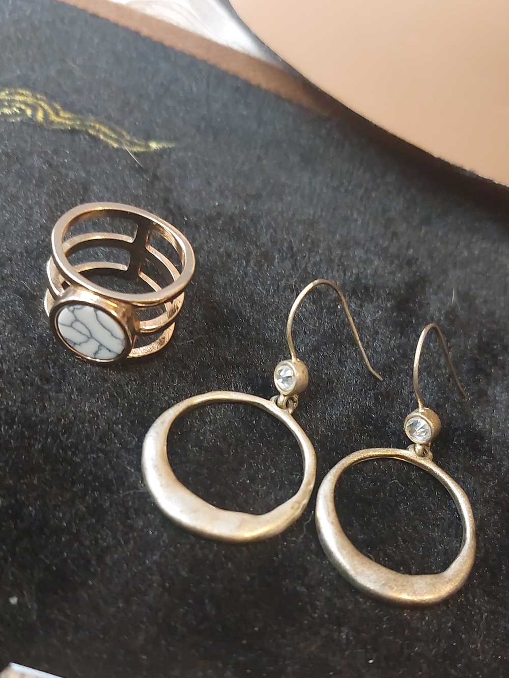 💚3/$25 Lia Sophia Silver Hoop Earrings & Faux Turquoise Multi Band Ring Set